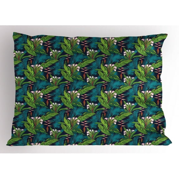 Ambesonne Leaf Pillow Sham, Tropical Jungle Pattern, 26" X 20", Multicolor