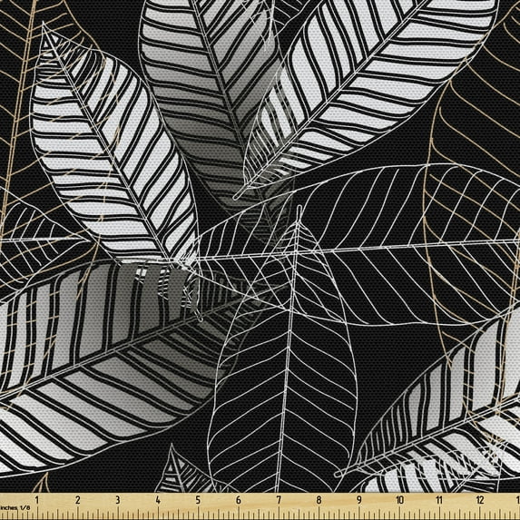 Ambesonne Leaf Print Fabric by the Yard, Botanical Leaves Exotic, 5 Yards, Charcoal Grey and Beige