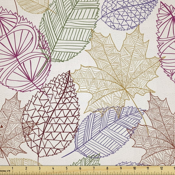 Ambesonne Leaf Print Fabric by the Yard Upholstery, Leaves Art Autumnal Tree, 1 Yard, Dark Eggshell and Multicolor