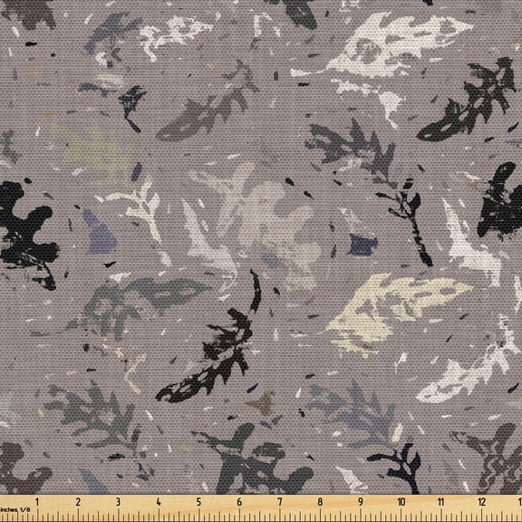 Ambesonne Leaf Print Fabric by the Yard Upholstery, Art Silhouettes Leaves, 1 Yard, Taupe Grey and Eggshell