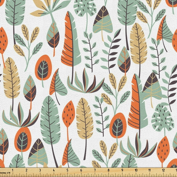 Ambesonne Leaf Print Fabric by the Yard Upholstery, Bohemian Woods Leaves, 2 Yards, Pale Reseda Green