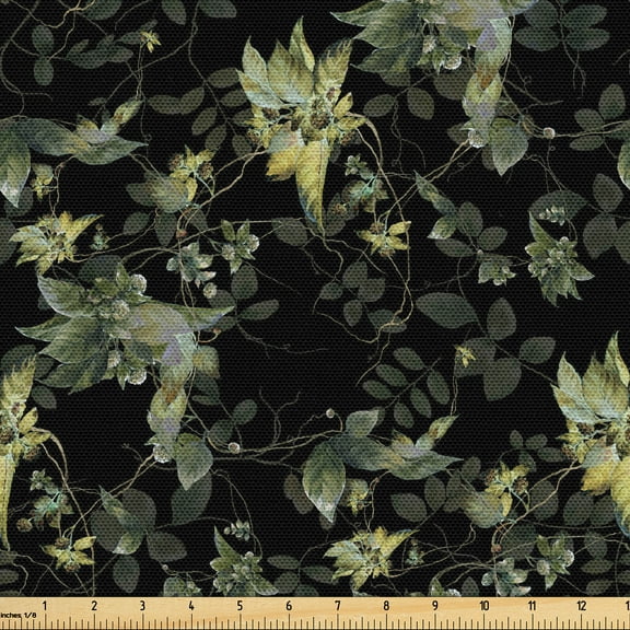 Ambesonne Leaf Print Fabric by the Yard Upholstery, Botanical Leaves Print, 1 Yard, Charcoal Grey and Green
