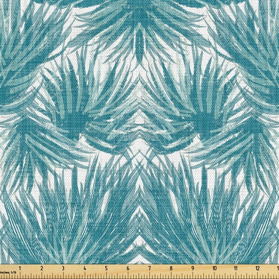 Ambesonne Leaf Print Fabric by the Yard Upholstery, Palm Tree Leaves Aqua, 10 Yards, Petrol Blue Seafoam