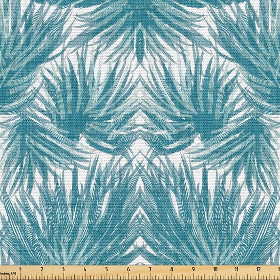 Ambesonne Leaf Print Fabric by the Yard Upholstery, Palm Tree Leaves Aqua, 3 Yards, Petrol Blue Seafoam