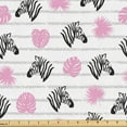thumbnail image 1 of Ambesonne Leaf Print Fabric by the Yard Upholstery, Zebra Silhouette Leafage, 3 Yards, Pink Pale Grey, 1 of 5