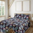 thumbnail image 1 of Ambesonne Leaf Print Fitted & Flat Sheet with Sham 3 Pcs Set, Nature Vibes Leaves Art, Twin, Plum and Multicolor, 1 of 5