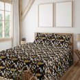 thumbnail image 1 of Ambesonne Leaf Print Fitted & Flat Sheet with Shams 4 Pcs Set, Art Autumn Leaves Modern, Calking, Black Ginger Ivory, 1 of 1