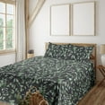 thumbnail image 1 of Ambesonne Leaf Print Fitted & Flat Sheet with Shams 4 Pcs Set, Romantic Eucalyptus Art, Queen, Dark Grey Laurel Green, 1 of 5
