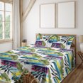 thumbnail image 1 of Ambesonne Leaf Print Fitted & Flat Sheet with Shams 4 Pcs Set, Watercolor Leaves Modern, Full, Fern Green and Multicolor, 1 of 5