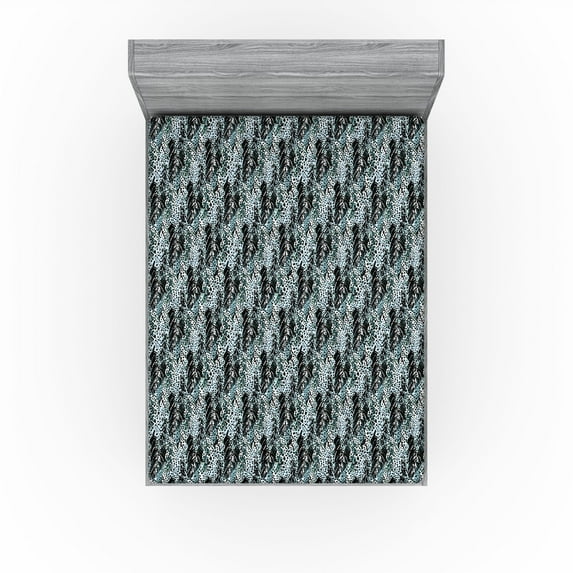 Ambesonne Leaf Print Fitted Sheet, Dots Leafy Modern Floral, Full Size, Soft Blue Black Teal