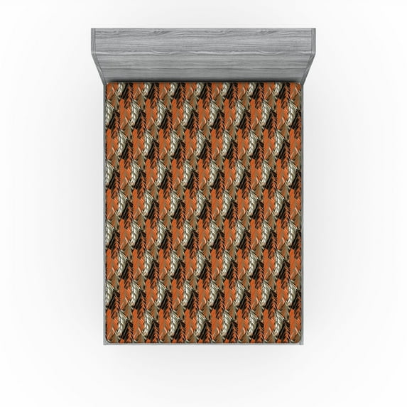 Ambesonne Leaf Print Fitted Sheet, Foliage of Leaves Jungle, Full Size, Cinnamon Sage Green Umber