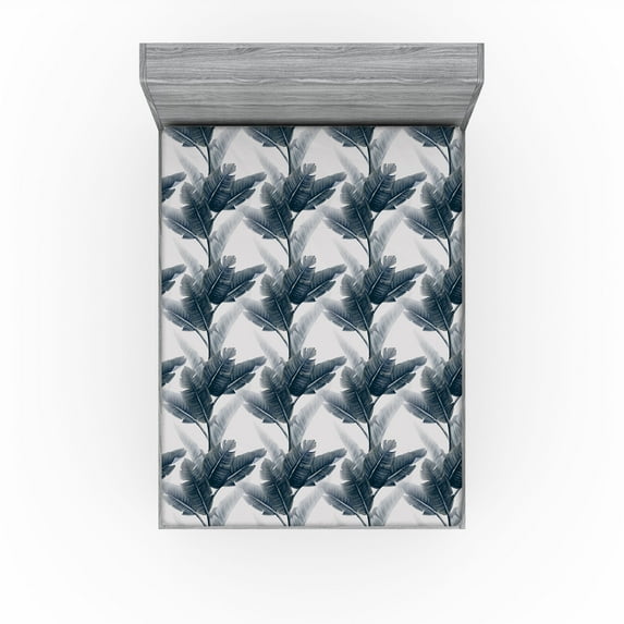 Ambesonne Leaf Print Fitted Sheet, Hawaii Tropical Leaves, California King, Slate Blue Pale Grey