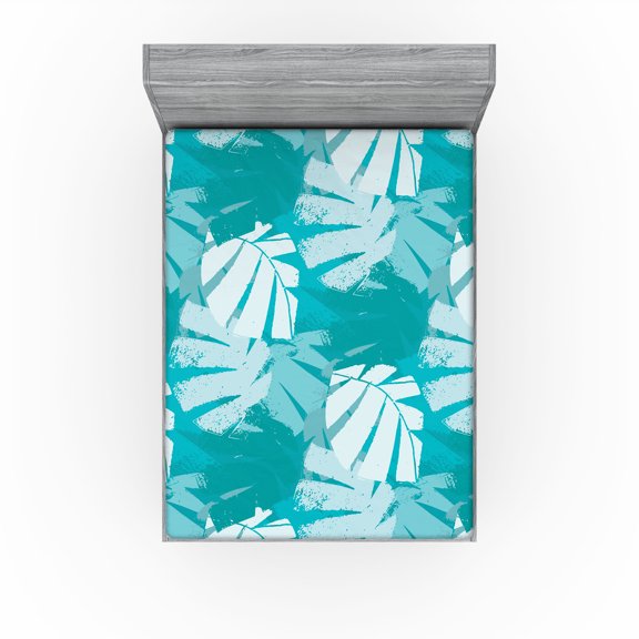 Ambesonne Leaf Print Fitted Sheet, Hawaii Vibes Tropics, Full Size, Teal Sea Blue