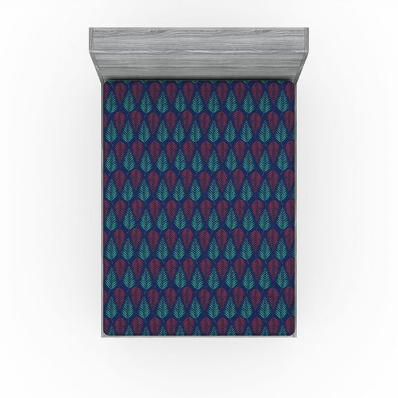 Ambesonne Leaf Print Fitted Sheet, Jungle Themed Ferns Art, Queen Size, Seafoam Raspberry Indigo