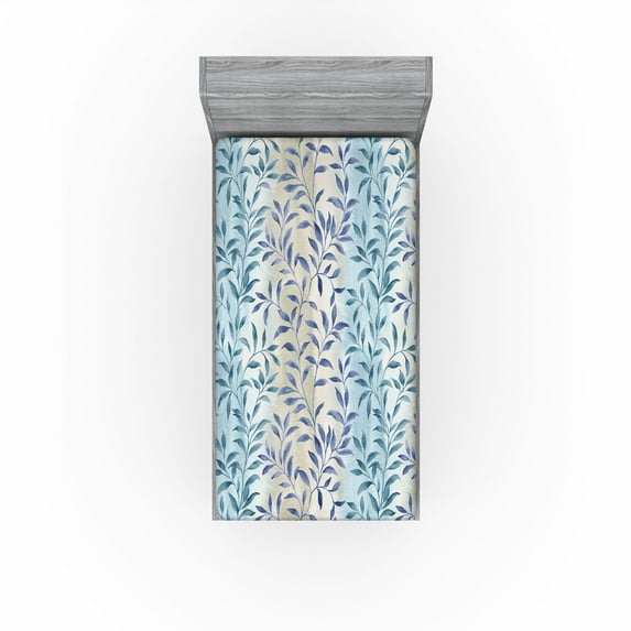 Ambesonne Leaf Print Fitted Sheet, Painting Look Branches, Twin Size, Teal Eggshell Dark Violet