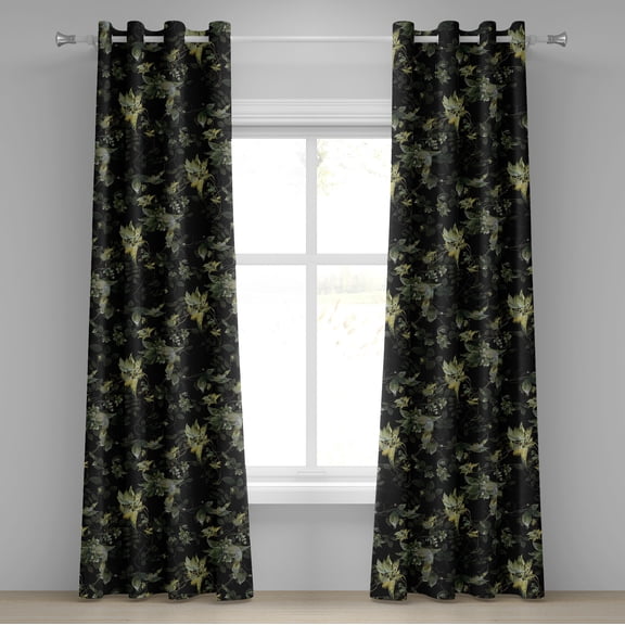 Ambesonne Leaf Print Grommet Curtain, Botanical Leaves Print, 50"x108", Charcoal Grey and Green