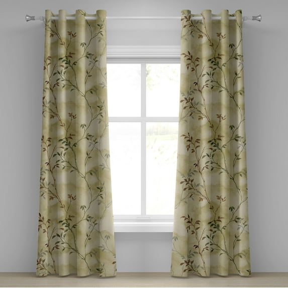 Ambesonne Leaf Print Grommet Curtain, Leaves Nature Pattern, 50"x96", Pale Khaki Brown Green