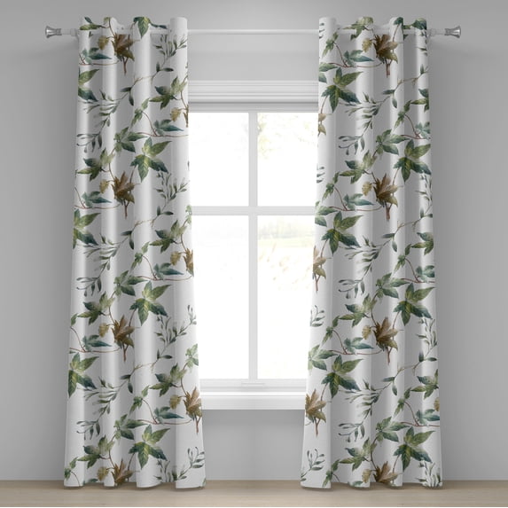Ambesonne Leaf Print Grommet Curtain, Leaves Simple Branches, 50"x96", Reseda Green and Pale Brown