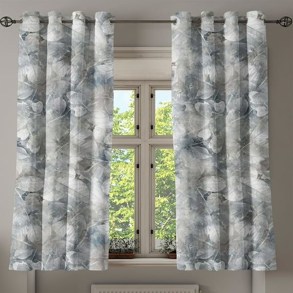 Ambesonne Leaf Print Grommet Curtain, Leaves Vintage Neutral, 50"x60", Pale Blue Grey Tan White