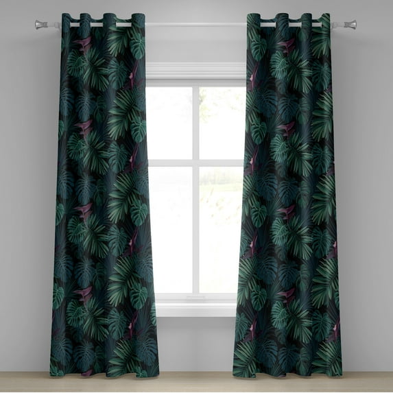Ambesonne Leaf Print Grommet Curtain, Modern Exotic Art Leaves, 50"x96", Eggplant Dark Teal and Green