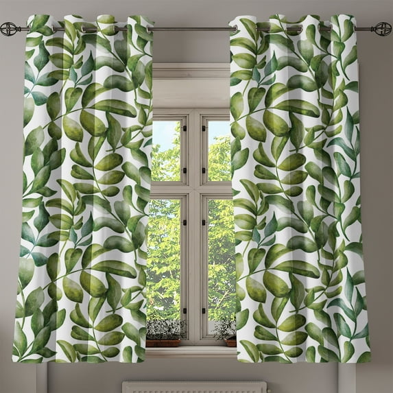 Ambesonne Leaf Print Grommet Curtain, Nature Pattern Branches, 50"x60", Olive Green Khaki White