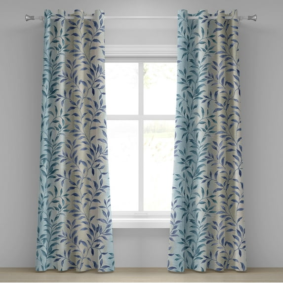 Ambesonne Leaf Print Grommet Curtain, Painting Look Branches, 50"x72", Teal Eggshell Dark Violet