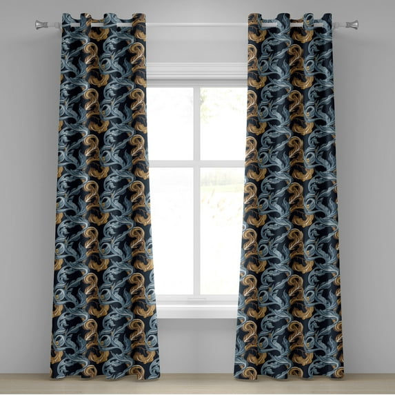 Ambesonne Leaf Print Grommet Curtain, Pattern of Swirly Leaves, 50"x96", Amber Blue Grey Dark Blue