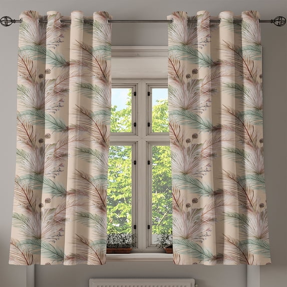 Ambesonne Leaf Print Grommet Curtain, Romance Exotic Palm Art, 50"x63", Ecru Green Warm Taupe