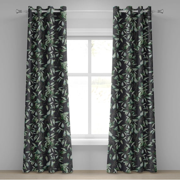 Ambesonne Leaf Print Grommet Curtain, Romantic Eucalyptus Art, 50"x120", Dark Grey Laurel Green