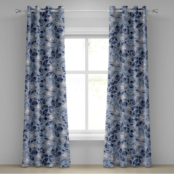 Ambesonne Leaf Print Grommet Curtain, Watercolor Nature Leaves, 50"x96", Lavender Blue and Dark Indigo