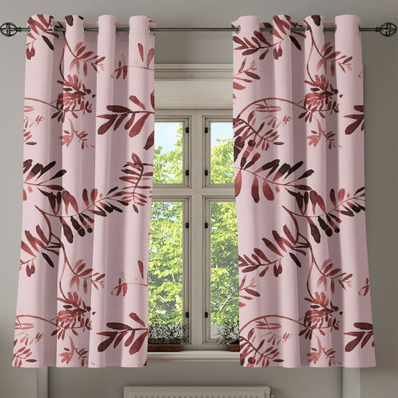 Ambesonne Leaf Print Grommet Curtain, Wild Branches Forest Art, 50"x60", Rose and Pale Maroon