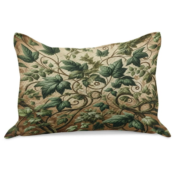 Ambesonne Leaf Print Knitted Quilt Pillowcover, Swirling Branches Ivy, 36"x20", Pale Brown Hunter Green