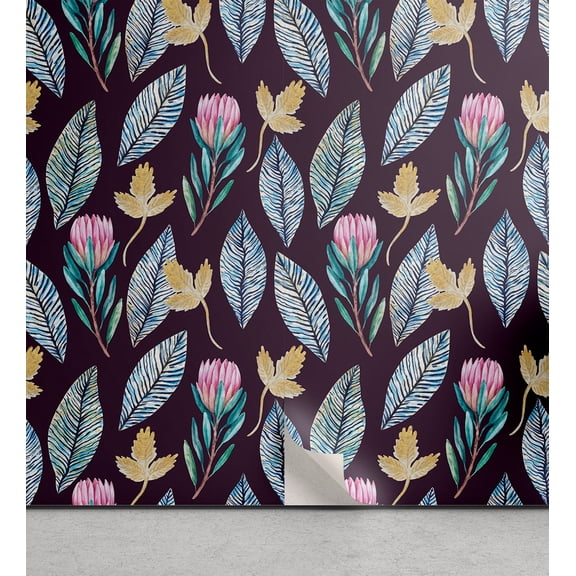 Ambesonne Leaf Print Peel & Stick Wallpaper for Home, Nature Vibes Leaves Art, 13"x36", Plum and Multicolor