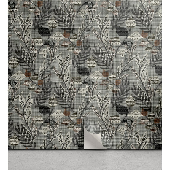 Ambesonne Leaf Print Peel & Stick Wallpaper for Home, Neutral Tone Leafy Woods, 13"x72", Grey Teal Pale Redwood