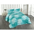 thumbnail image 1 of Ambesonne Leaf Print Quilted Bedspread Set 3 Pcs, Hawaii Vibes Tropics, Queen, Teal Sea Blue, 1 of 4