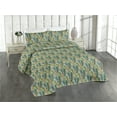 thumbnail image 1 of Ambesonne Leaf Print Quilted Bedspread Set 3 Pcs, Leafy Forest Summer Art, Queen, Fawn Mustard Dark Teal, 1 of 4