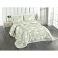thumbnail image 1 of Ambesonne Leaf Print Quilted Coverlet 3 Pcs, Line Boho Leaves Fall, King Size, Dark Ceil Blue and Fern Green, 1 of 4