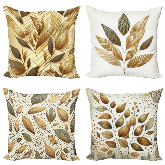 Ambesonne Leaf Print Throw Pillow Cover 4 Pack, Branches in Fall Colors, 18", Ginger Brown and Cream