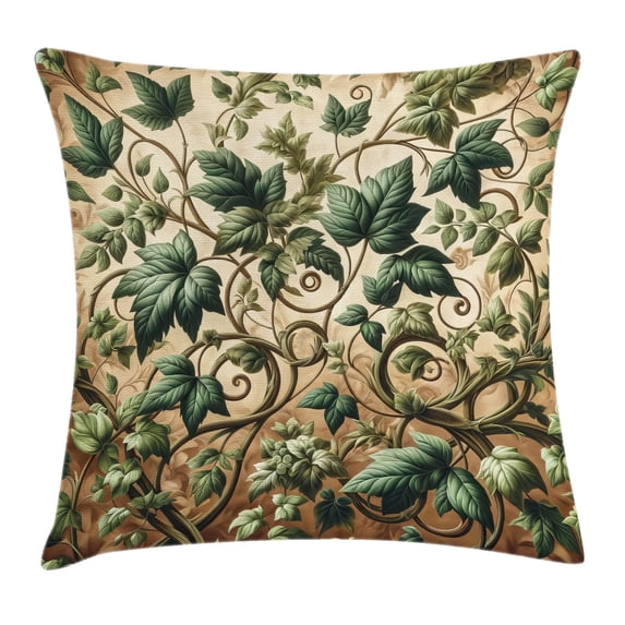 Ambesonne Leaf Print Throw Pillow Cushion Cover, Swirling Branches Ivy, 20" X 20", Pale Brown Hunter Green