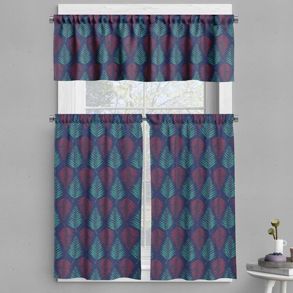 Ambesonne Leaf Print Valance & Curtain, Jungle Themed Ferns Art, 55"x30", Seafoam Raspberry Indigo