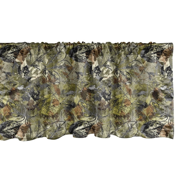 Ambesonne Leaf Print Valance Pack of 2, Autumnal Leaves Motif, 54"X12", Khaki Fawn and Dark Grey