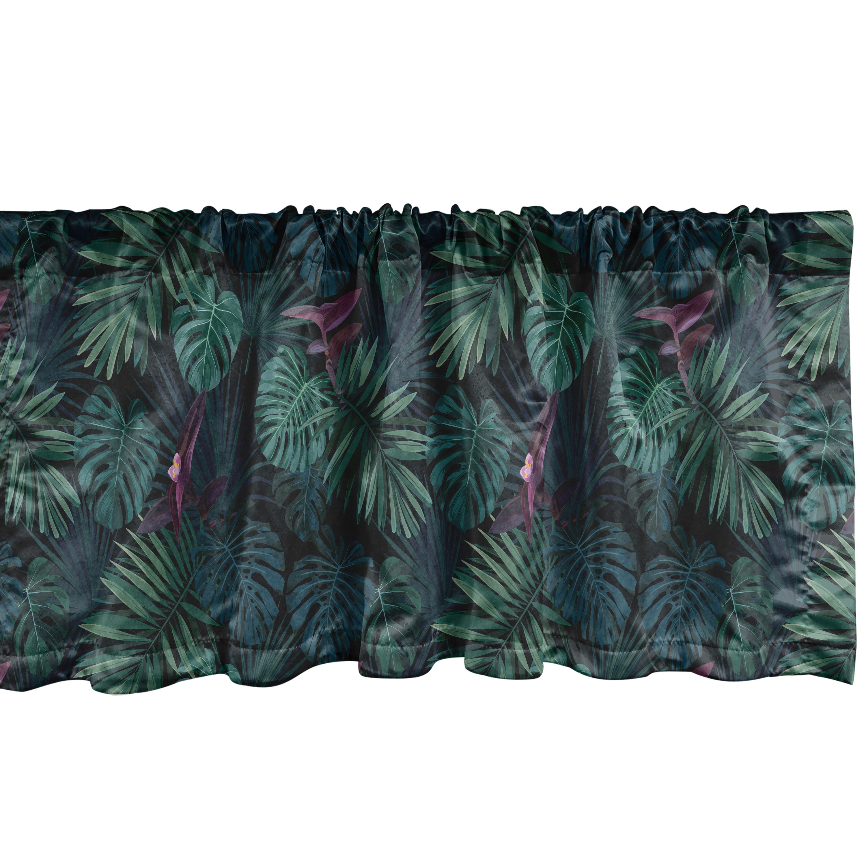 Tropical Jungle Green Satin Rod Pocket Valance Set