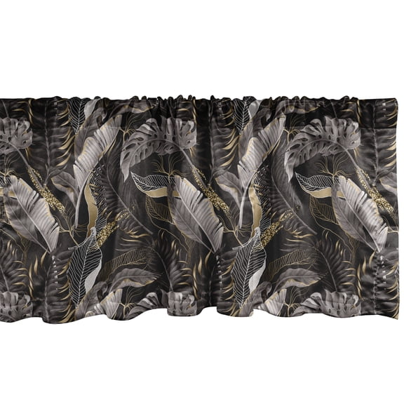 Ambesonne Leaf Print Valance Pack of 2, Tropical Retro Leaves, 54"X12", Dark Brown and Taupe Grey