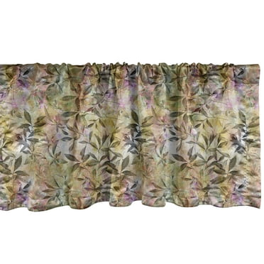 Ambesonne Leaf Print Window Valance, Colorful Retro Leaves, 54" X 18", Khaki Pink Fawn
