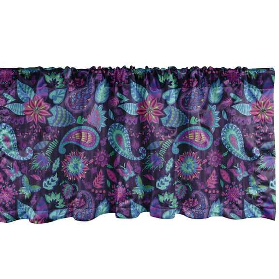 Ambesonne Leaf Print Window Valance, Paisley Teardrops Motif, 54" X 12", Multicolor