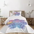 thumbnail image 1 of Ambesonne Leaf Quilted Bedspread Set 2 Pcs, Vivid Colored Lotus, Twin Size, Earth Yellow Violet Blue, 1 of 5