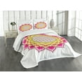 thumbnail image 1 of Ambesonne Leaf Quilted Bedspread Set 3 Pcs, Flower of Life Lotus Vivid, King Size, Hot Pink Orange Yellow, 1 of 5