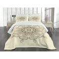 thumbnail image 1 of Ambesonne Leaf Quilted Bedspread Set 3 Pcs, Oriental Lace Motif Pattern, Queen Size, Seal Brown Cream, 1 of 5