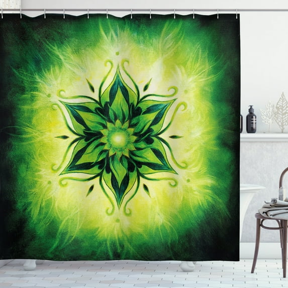 Ambesonne Leaf Shower Curtain, Esoteric Mandala Art, 69"Wx75"L, Emerald Lime Green