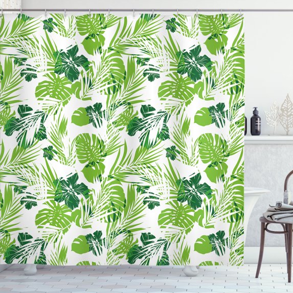 Ambesonne Leaf Shower Curtain, Island Ocean Beachy Artwork, 69"Wx84"L, Lime Green